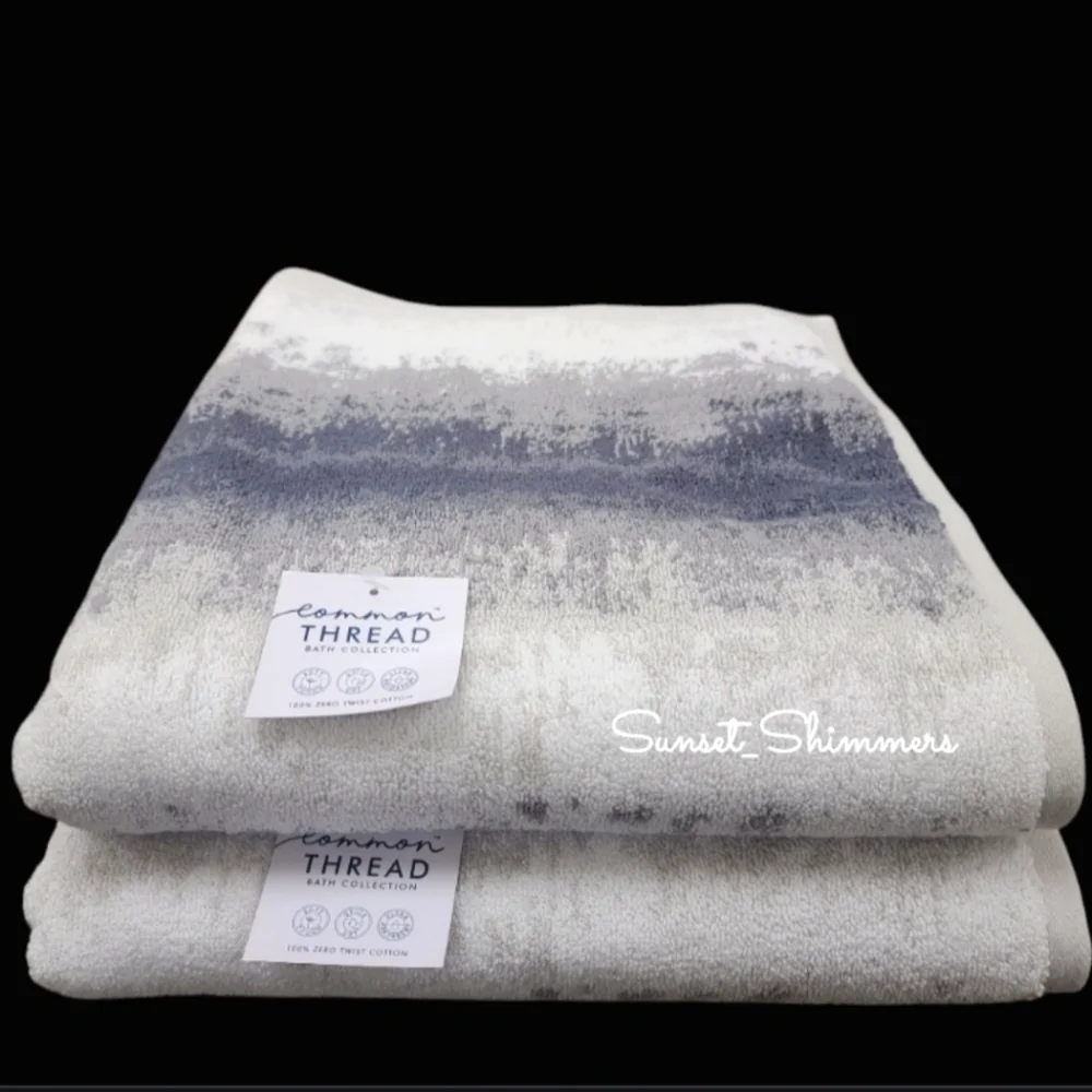8pc COMMON THREAD 100% Zero Twist Cotton Bath Towel Set Grays / White New